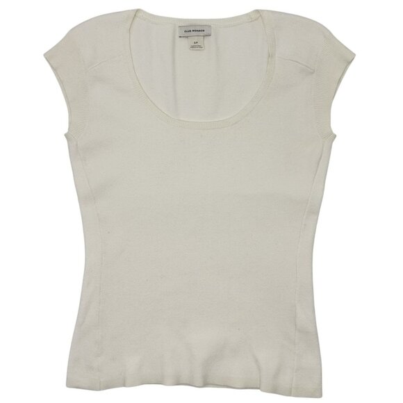 Club Monaco Womens Ivory Knit Scoop Neck Short Sleeve Top Size S - Picture 1 of 6